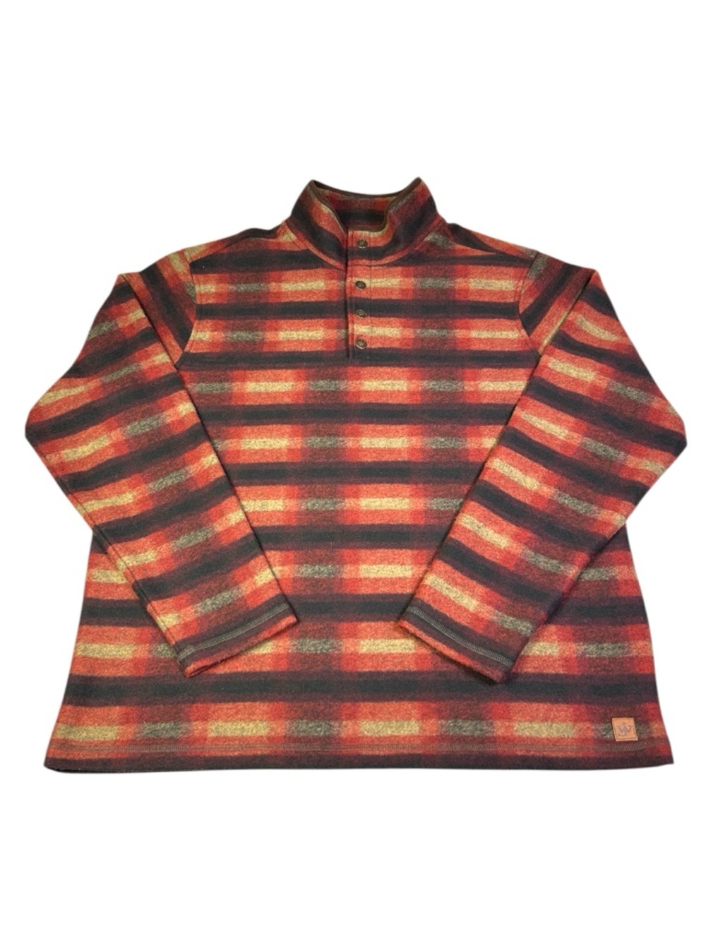 John Wayne Mens Fleece Pullover Brown Plaid Button Mock Neck Casual Outdoor L